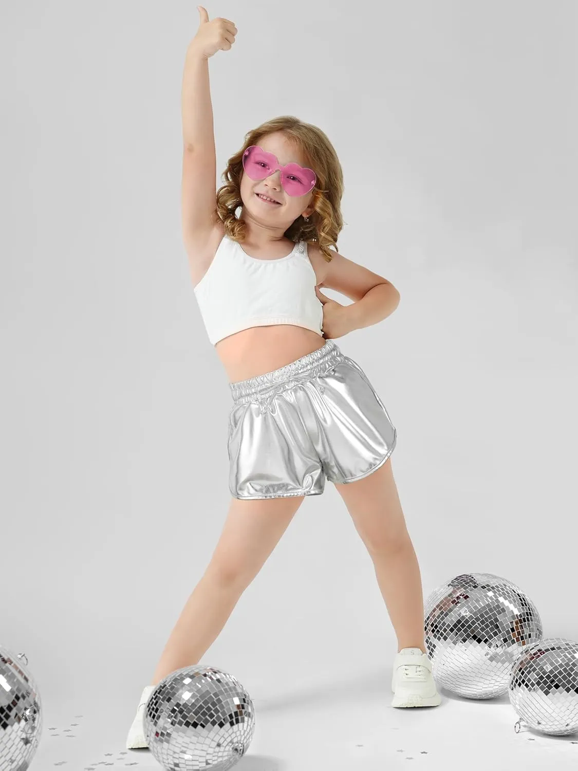 Metallic Shorts Shiny Hot Pants Sparkly Dance Outfits Short Party Outfits with Sunglasses