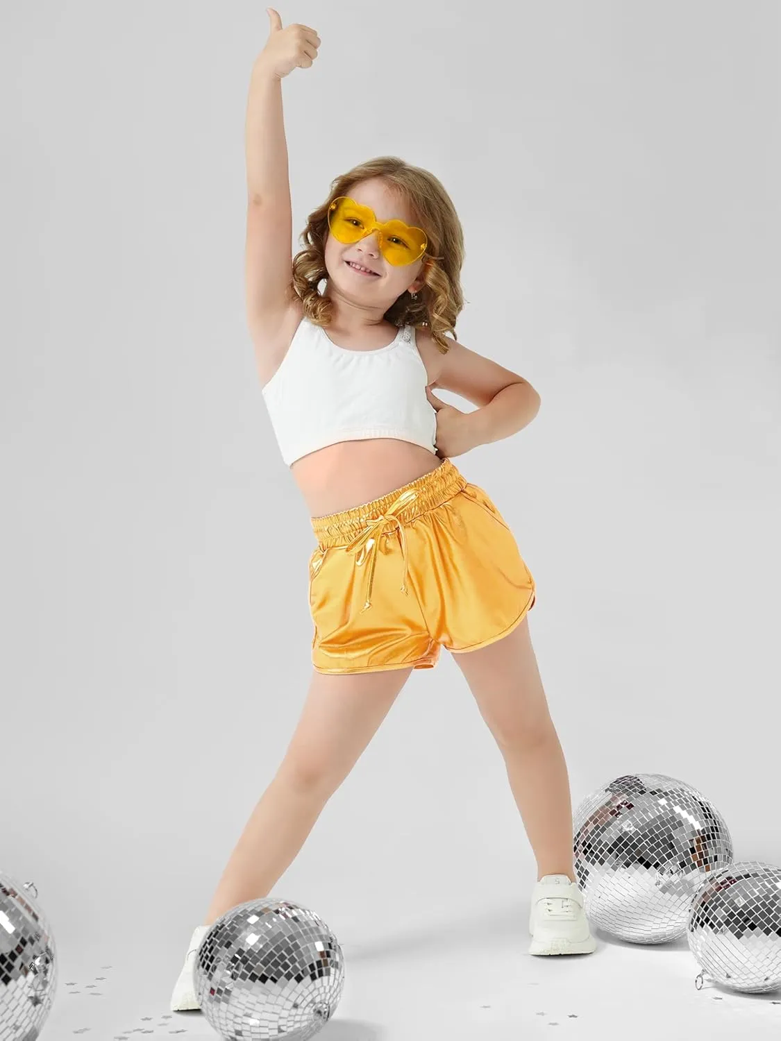 Metallic Shorts Shiny Hot Pants Sparkly Dance Outfits Short Party Outfits with Sunglasses