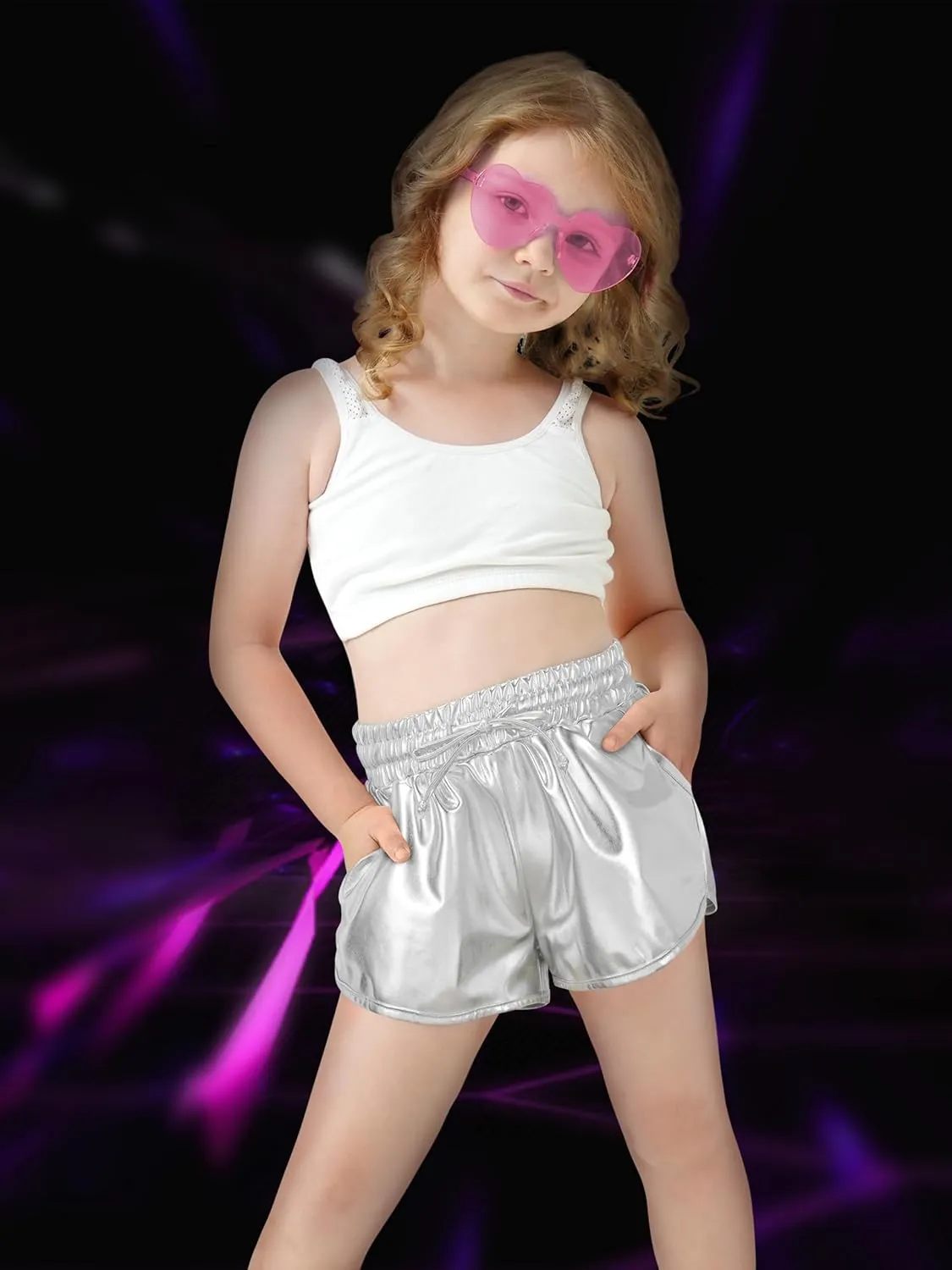 Metallic Shorts Shiny Hot Pants Sparkly Dance Outfits Short Party Outfits with Sunglasses