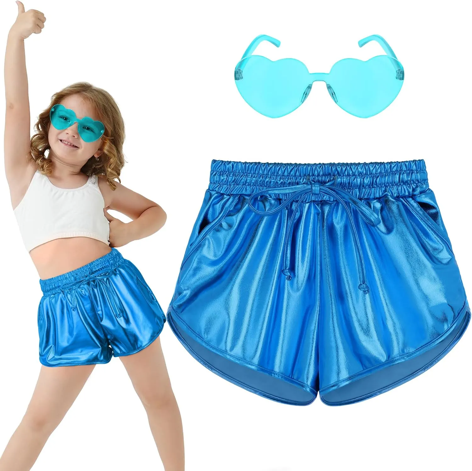 Metallic Shorts Shiny Hot Pants Sparkly Dance Outfits Short Party Outfits with Sunglasses