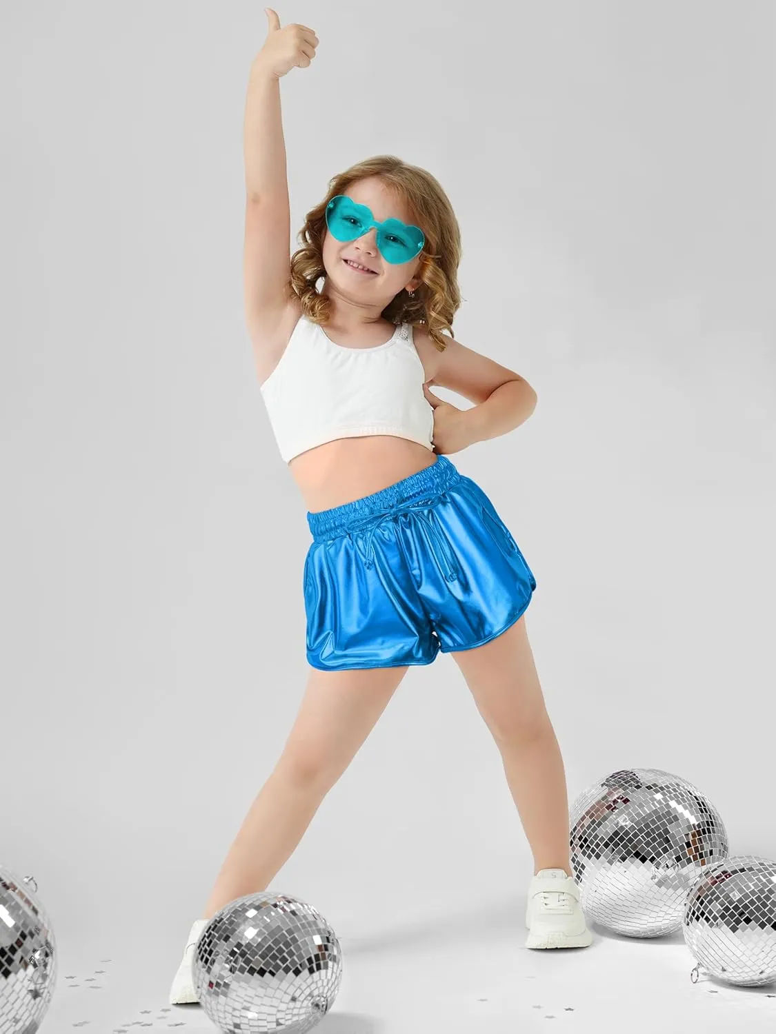 Metallic Shorts Shiny Hot Pants Sparkly Dance Outfits Short Party Outfits with Sunglasses