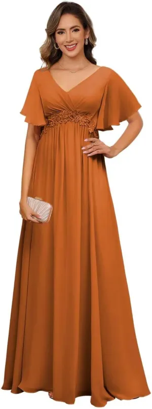 Miao Duo Plus Size Short Sleeves Mother of The Bride Dresses for Curvy Women V Neck Formal Dresses with Pockets YZTS224