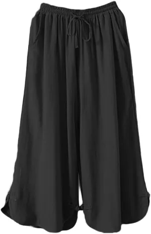 Minibee Women's Linen Pants Drawstring Waist Wide Leg Trousers with Frog Button