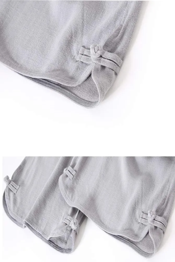 Minibee Women's Linen Pants Drawstring Waist Wide Leg Trousers with Frog Button