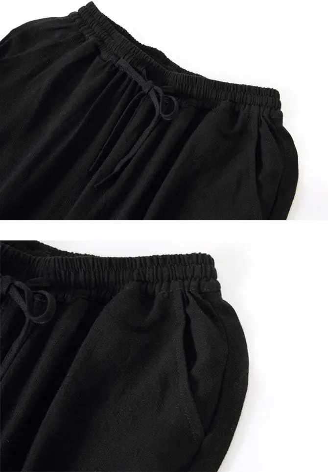 Minibee Women's Linen Pants Drawstring Waist Wide Leg Trousers with Frog Button