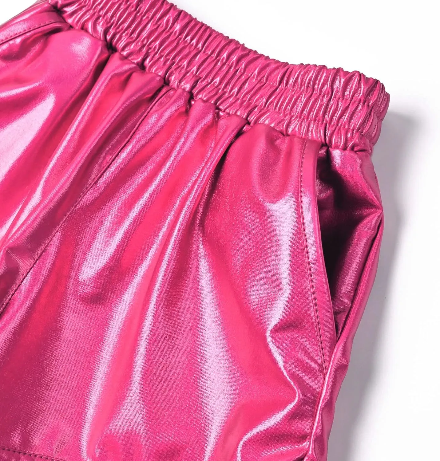 Mirawise Girls Metallic Shorts Shiny Hot Pants Sparkly Dance Outfits Short Pants with Sunglasses