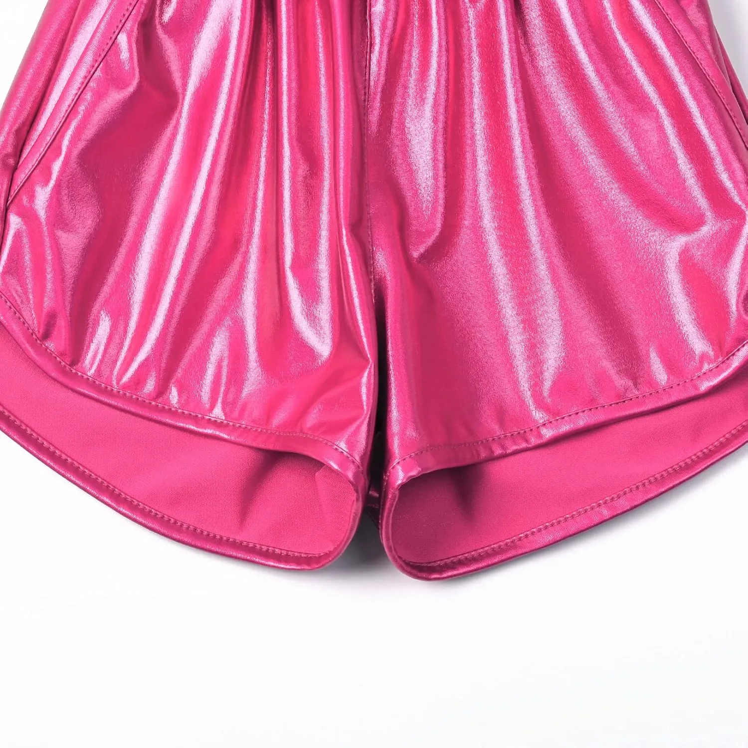 Mirawise Girls Metallic Shorts Shiny Hot Pants Sparkly Dance Outfits Short Pants with Sunglasses