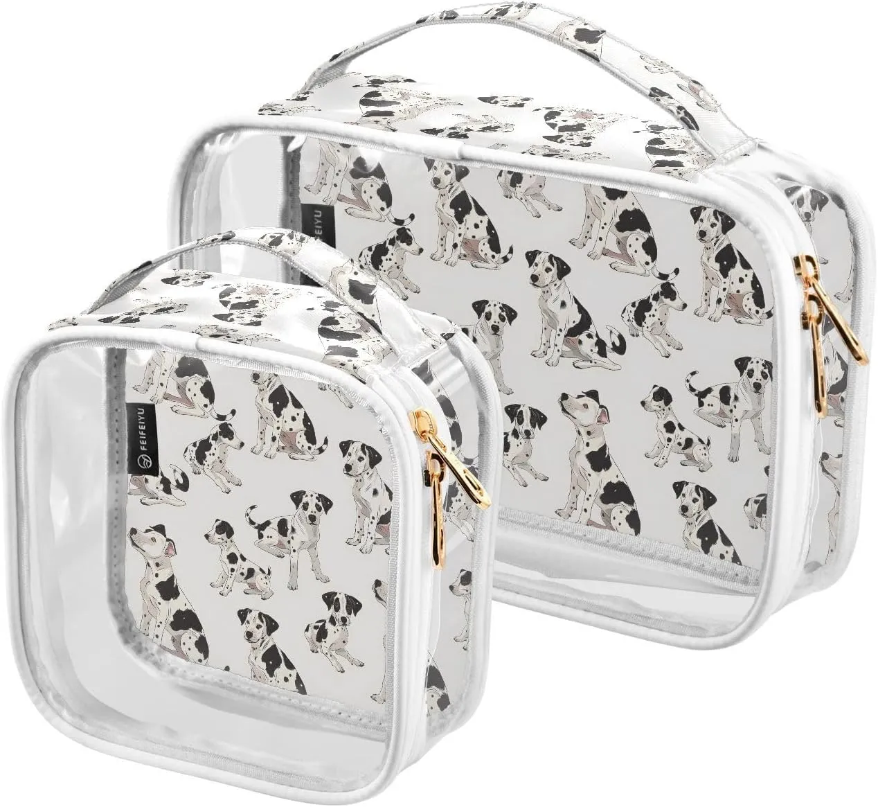 MNSRUU Clear Makeup Bags Spotted Dog Toiletry Bag for Women 2 PCS Waterproof Clear Bags Clear Travel Toiletry Bag Small Cosmetic Makeup Bag, Carry on Airport Airline Compliant Bag