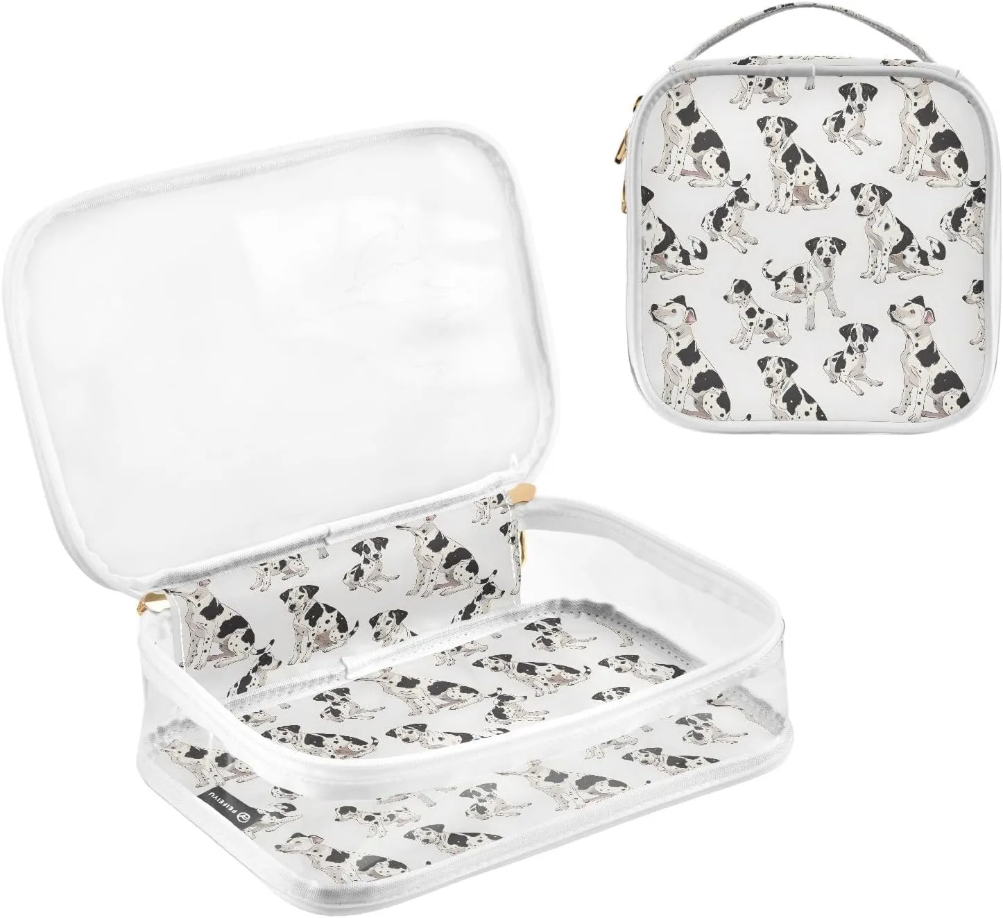 MNSRUU Clear Makeup Bags Spotted Dog Toiletry Bag for Women 2 PCS Waterproof Clear Bags Clear Travel Toiletry Bag Small Cosmetic Makeup Bag, Carry on Airport Airline Compliant Bag