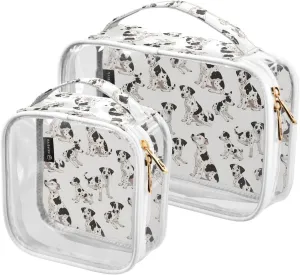 MNSRUU Clear Makeup Bags Spotted Dog Toiletry Bag for Women 2 PCS Waterproof Clear Bags Clear Travel Toiletry Bag Small Cosmetic Makeup Bag, Carry on Airport Airline Compliant Bag