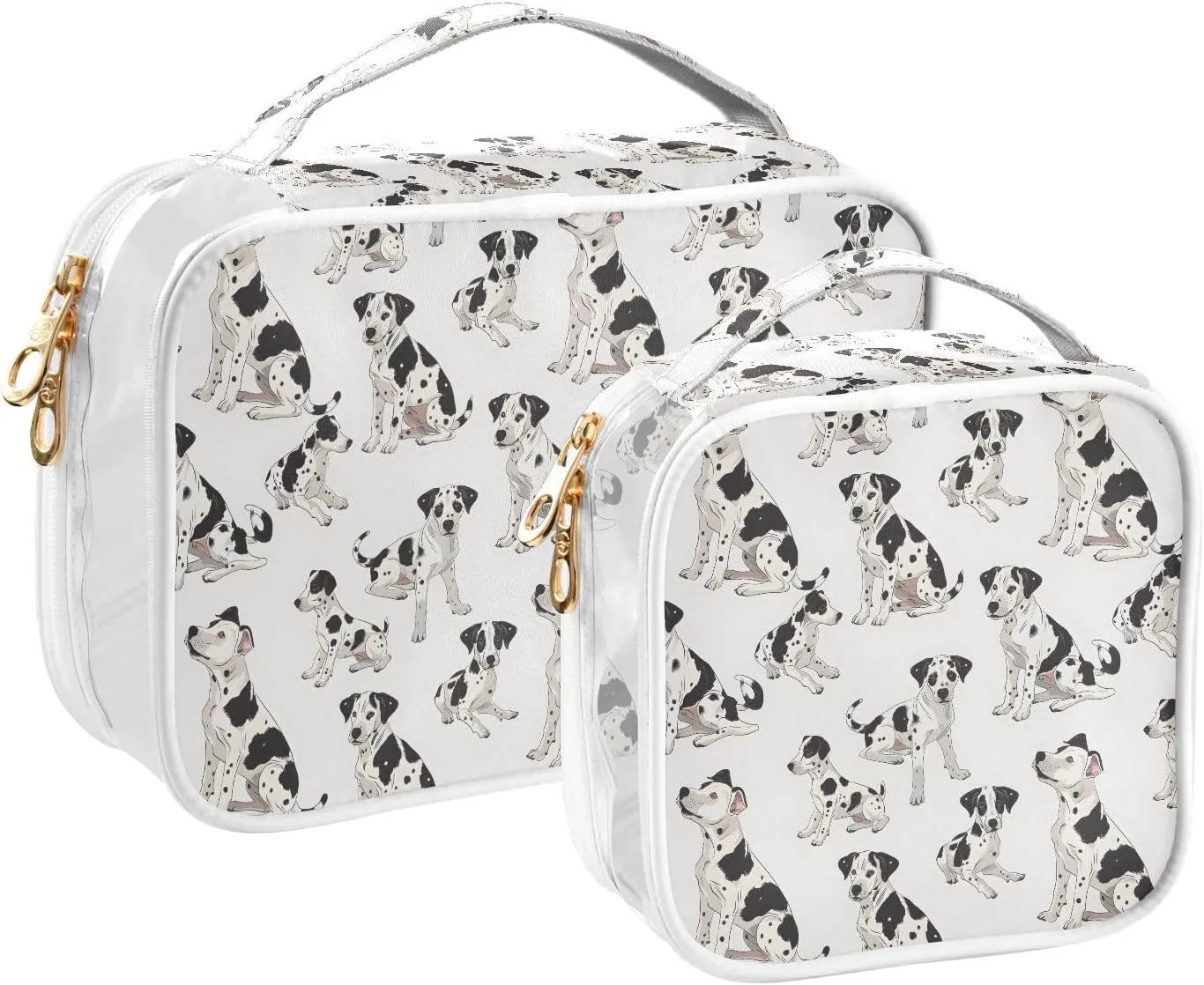 MNSRUU Clear Makeup Bags Spotted Dog Toiletry Bag for Women 2 PCS Waterproof Clear Bags Clear Travel Toiletry Bag Small Cosmetic Makeup Bag, Carry on Airport Airline Compliant Bag