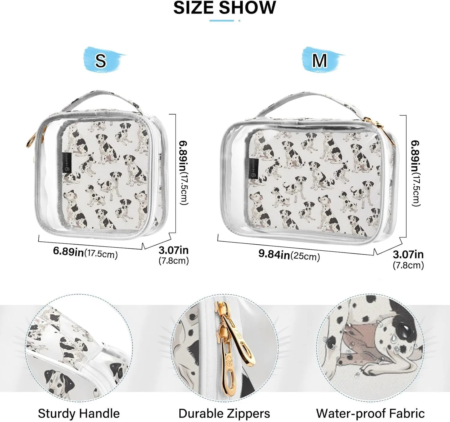 MNSRUU Clear Makeup Bags Spotted Dog Toiletry Bag for Women 2 PCS Waterproof Clear Bags Clear Travel Toiletry Bag Small Cosmetic Makeup Bag, Carry on Airport Airline Compliant Bag