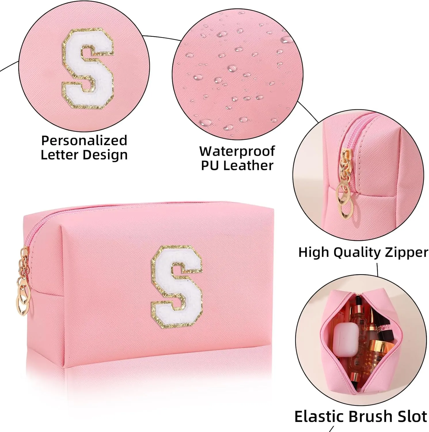 Monogrammed Gift for Women Girls,Preppy Makeup Bag Personalized Initial Cosmetic Bag with Zipper,Cute Makeup Pouch, Waterproof Toiletry Bag,Personalized Gift for GirlBridesmaids