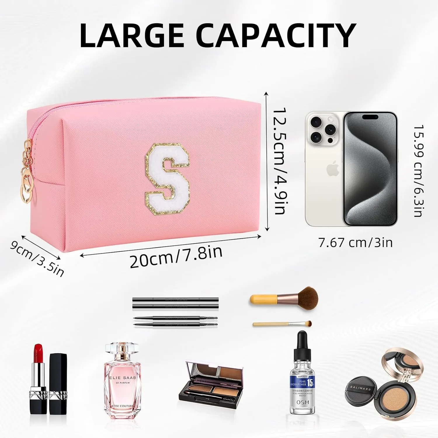 Monogrammed Gift for Women Girls,Preppy Makeup Bag Personalized Initial Cosmetic Bag with Zipper,Cute Makeup Pouch, Waterproof Toiletry Bag,Personalized Gift for GirlBridesmaids