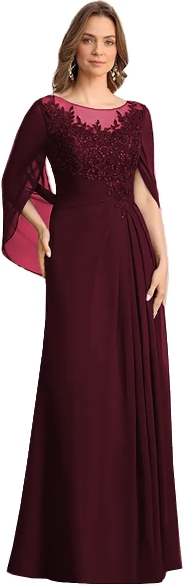 Mother of The Bride Dresses 2025 Laces Applique Cape Sleeve Grandmother Bride Gowns Corset Evening Dress ZX109