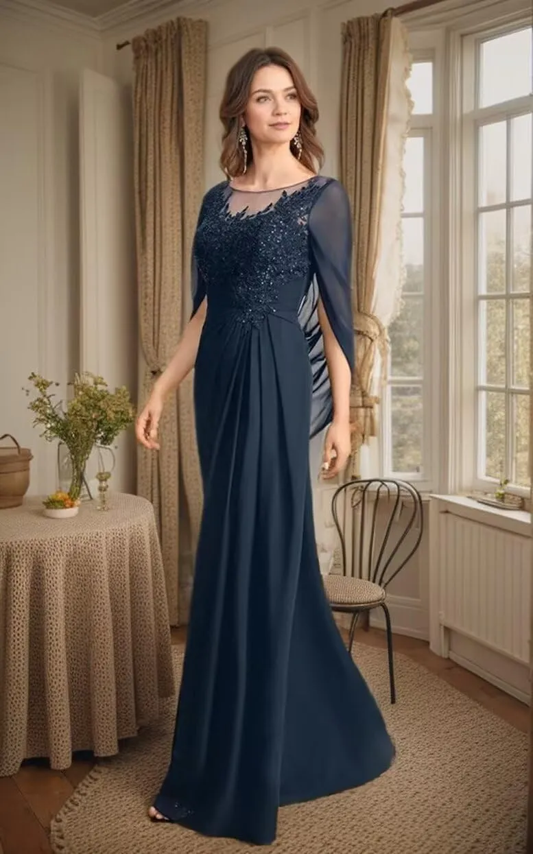 Mother of The Bride Dresses 2025 Laces Applique Cape Sleeve Grandmother Bride Gowns Corset Evening Dress ZX109