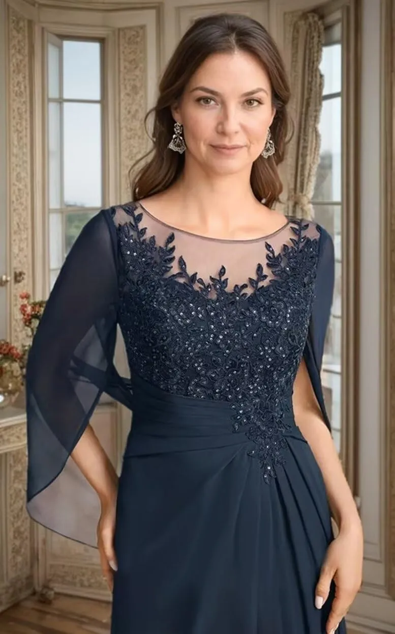 Mother of The Bride Dresses 2025 Laces Applique Cape Sleeve Grandmother Bride Gowns Corset Evening Dress ZX109