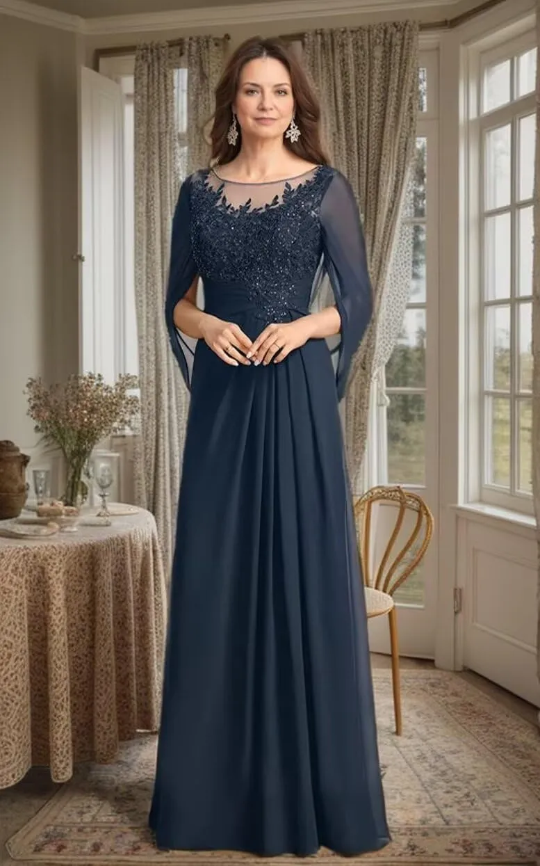 Mother of The Bride Dresses 2025 Laces Applique Cape Sleeve Grandmother Bride Gowns Corset Evening Dress ZX109