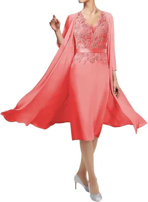 Mother of The Bride Dresses for Wedding Two Piece Evening Formal Dress Lace Wedding Guest Dresses V Neck Chiffon Jacket