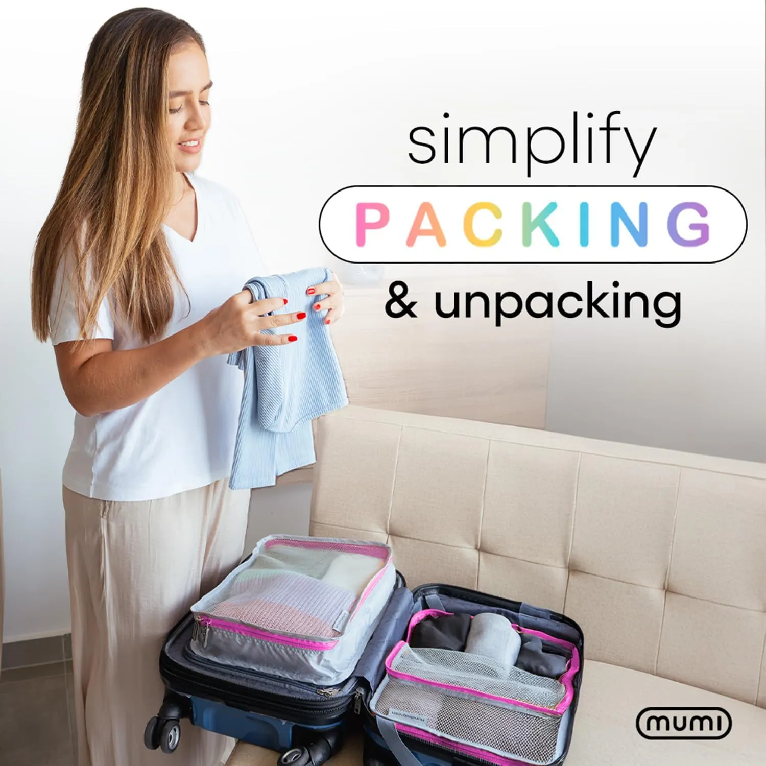 MUMI Packing Cubes  5-Piece Compression Packing Cubes for Travel, Luggage Organizers for Suitcases, Carry-On Bags, Backpacks, and Duffel Bags  Space-Saving Travel Essentials - Purple
