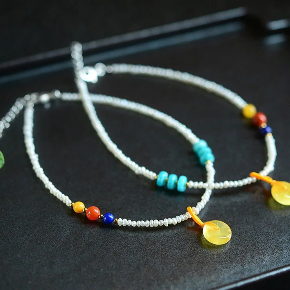 Natural Pearl & Crystal Beaded S925 Anklet