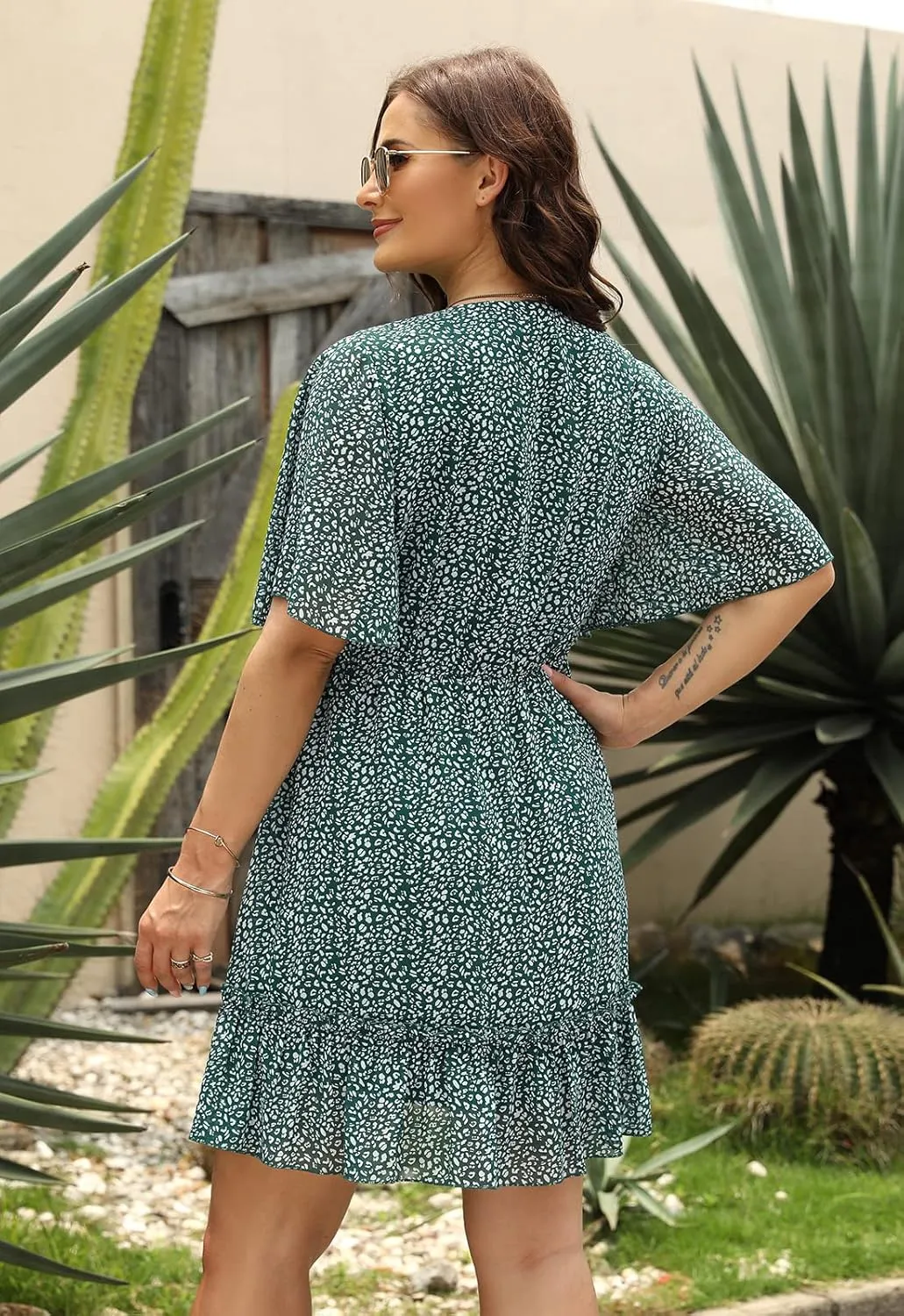 Nemidor Womens Loose Plus Size Summer Ditsy Floral Print Ruffle Mini Flowy Dress NEM314