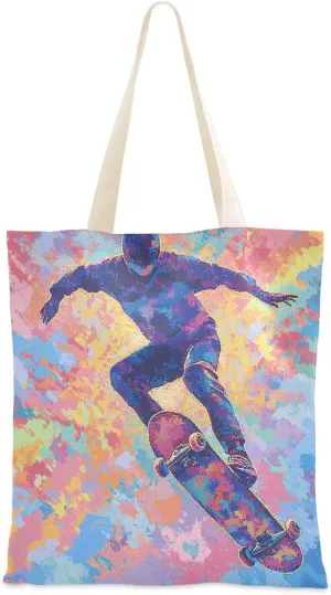 Neon Cyberskateboarders Canvas Tote Bags For Women with handles Canvas Shopping Tote Bags Reusable Shopping Bag for Travelling Bolsa de lona
