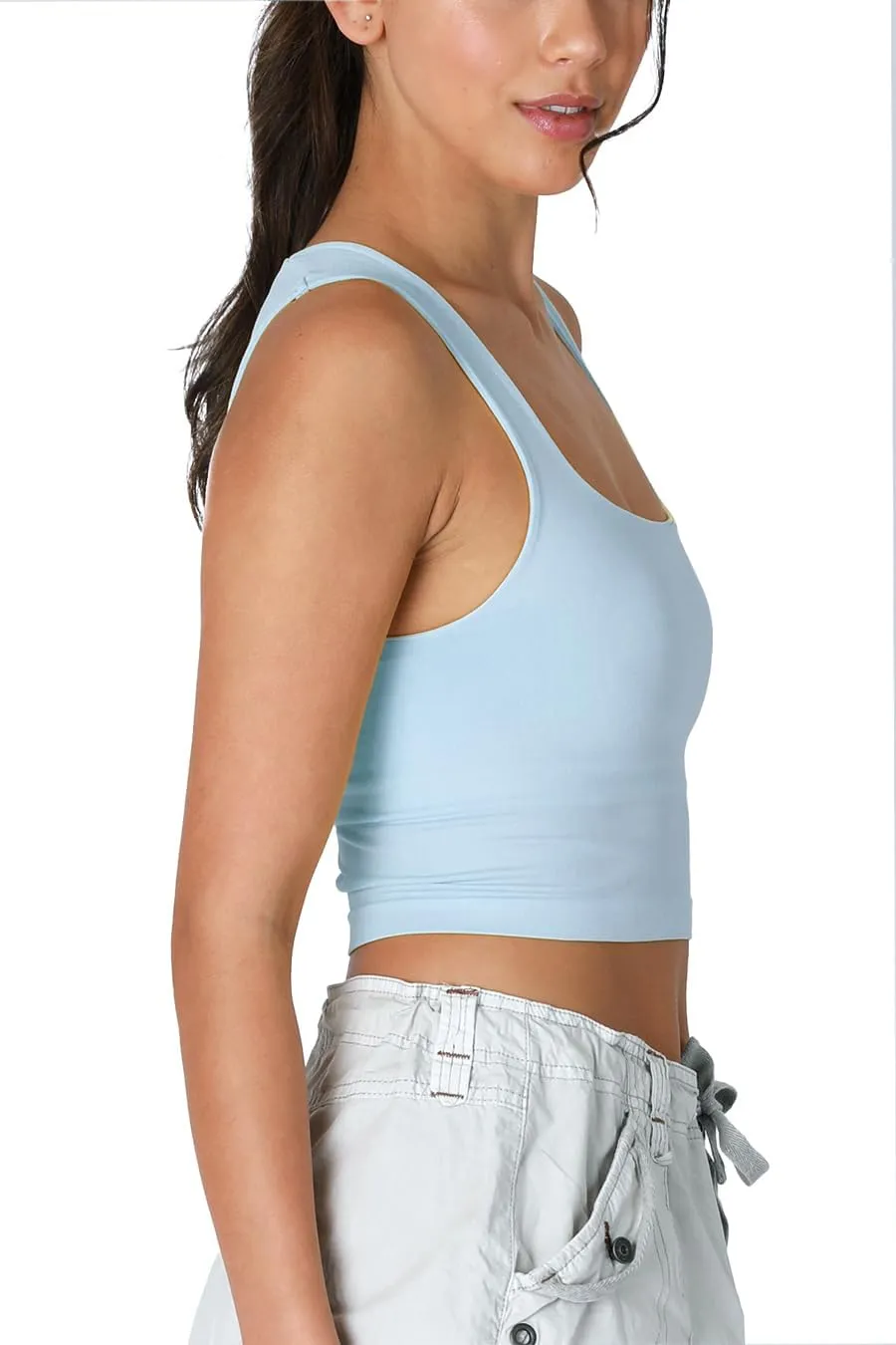NIKIBIKI Women Seamless Clean Line Square Neck Crop Top, Made in U.S.A, One Size