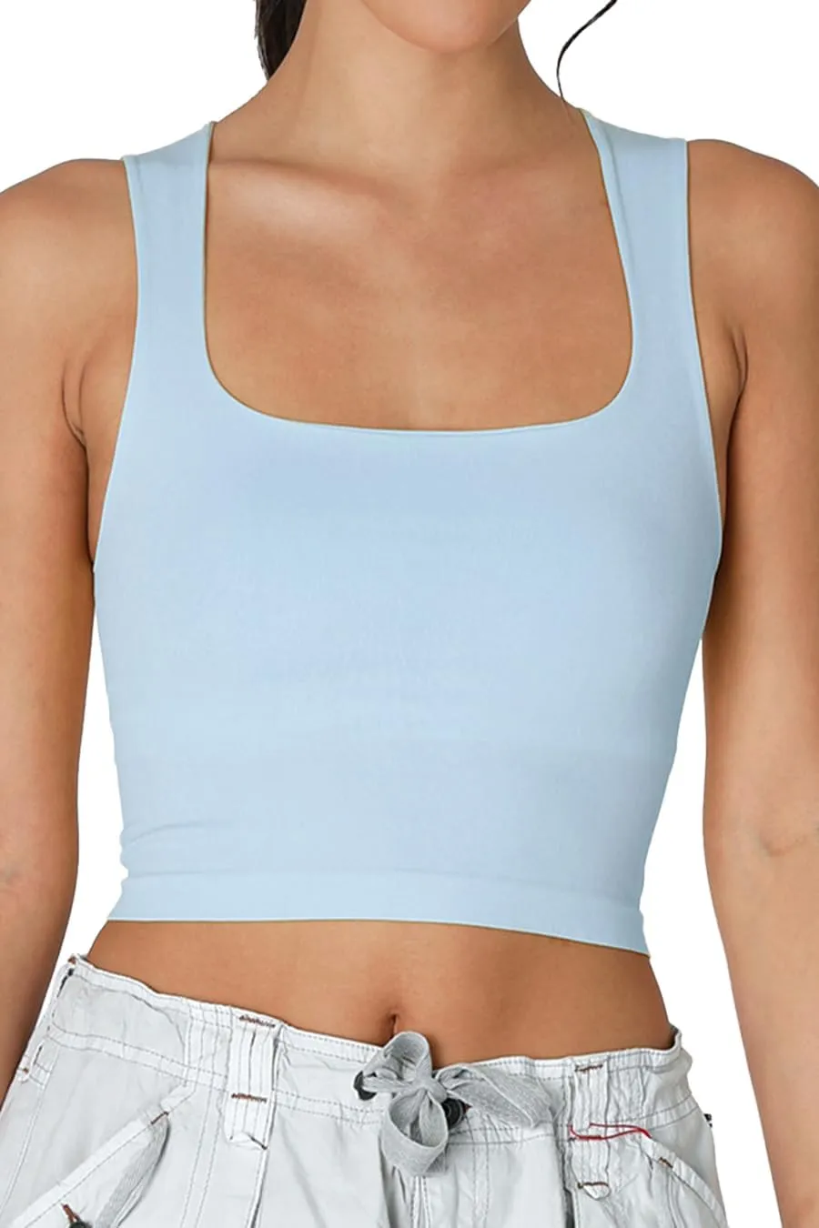 NIKIBIKI Women Seamless Clean Line Square Neck Crop Top, Made in U.S.A, One Size