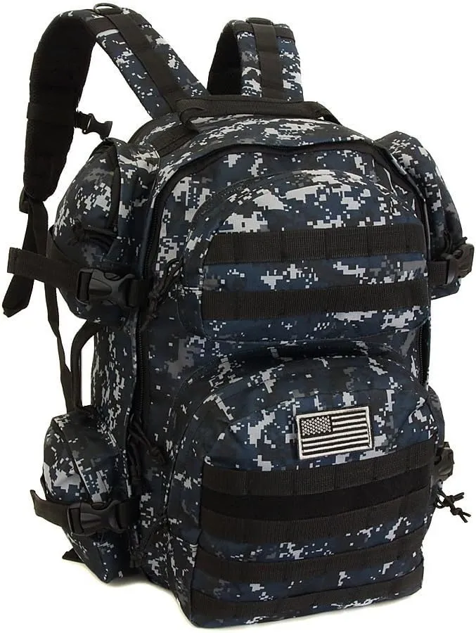 NPUSA Men's Large Expandable Tactical Molle Hydration ReadyBackpack Daypack Bag - ACU Navy Digital Camo