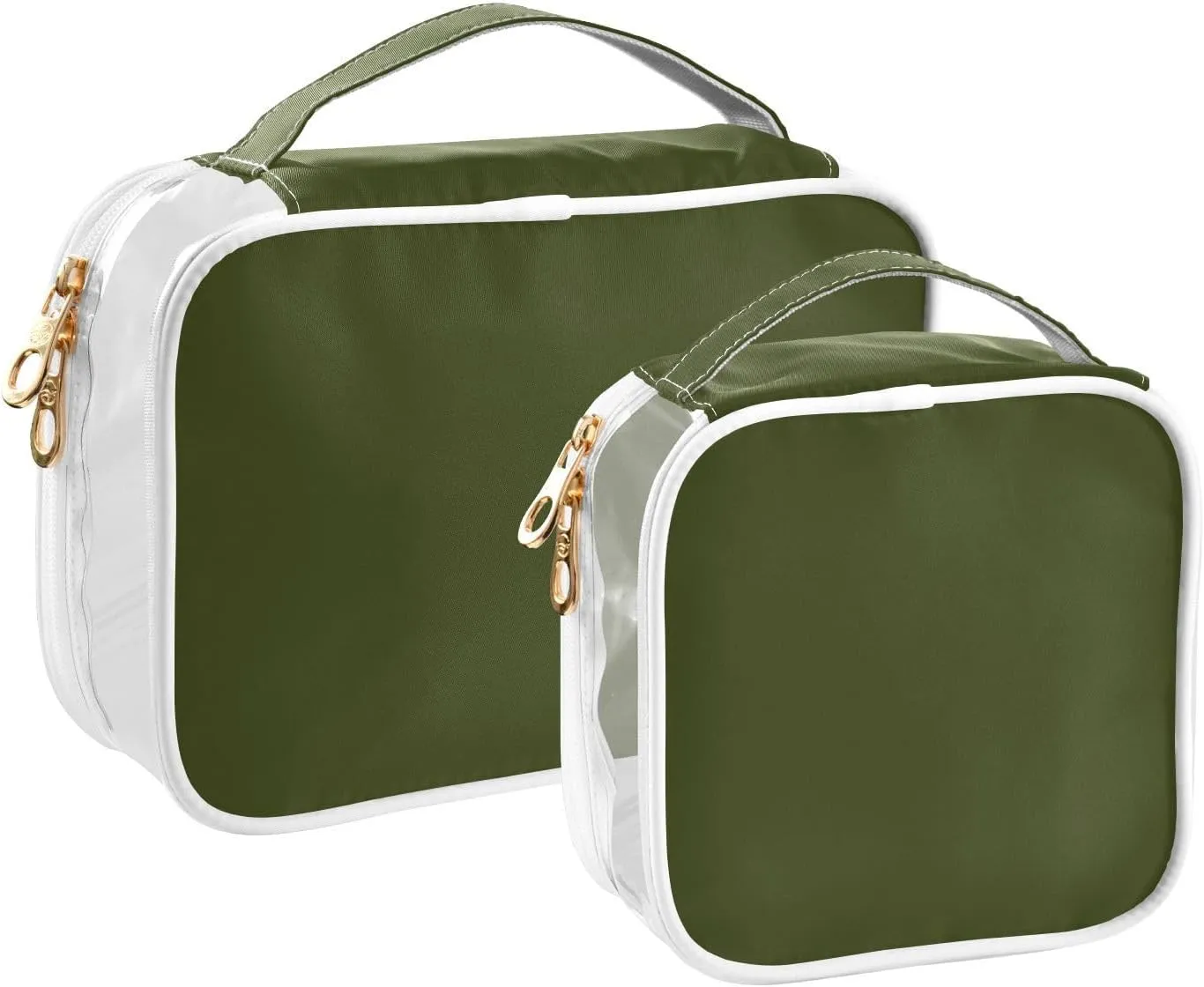 Olive Green Clear Makeup Bags TSA Approved Toiletry Bag for Women Men Cosmetic Bags with Zipper Carry On Airport Airline Compliant Bag Quart Size PVC Travel Bags for Toiletries Organizing, 2 Pack