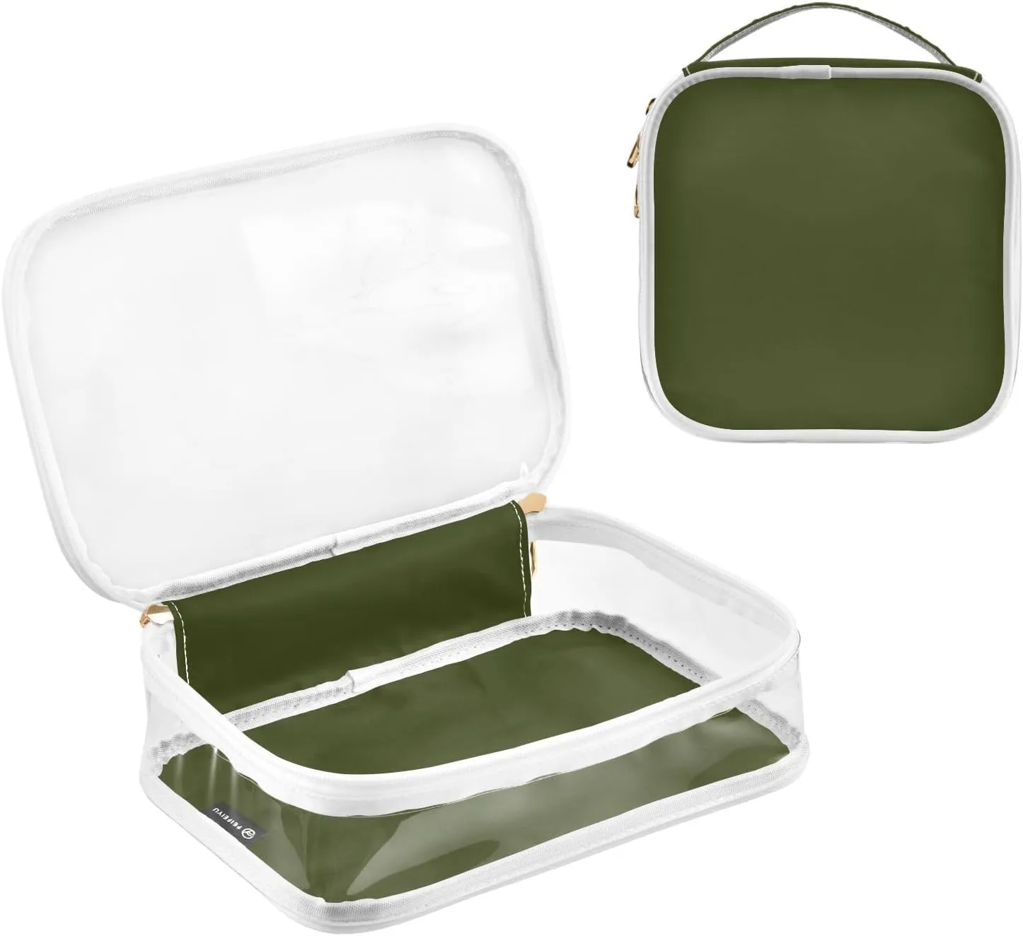 Olive Green Clear Makeup Bags TSA Approved Toiletry Bag for Women Men Cosmetic Bags with Zipper Carry On Airport Airline Compliant Bag Quart Size PVC Travel Bags for Toiletries Organizing, 2 Pack