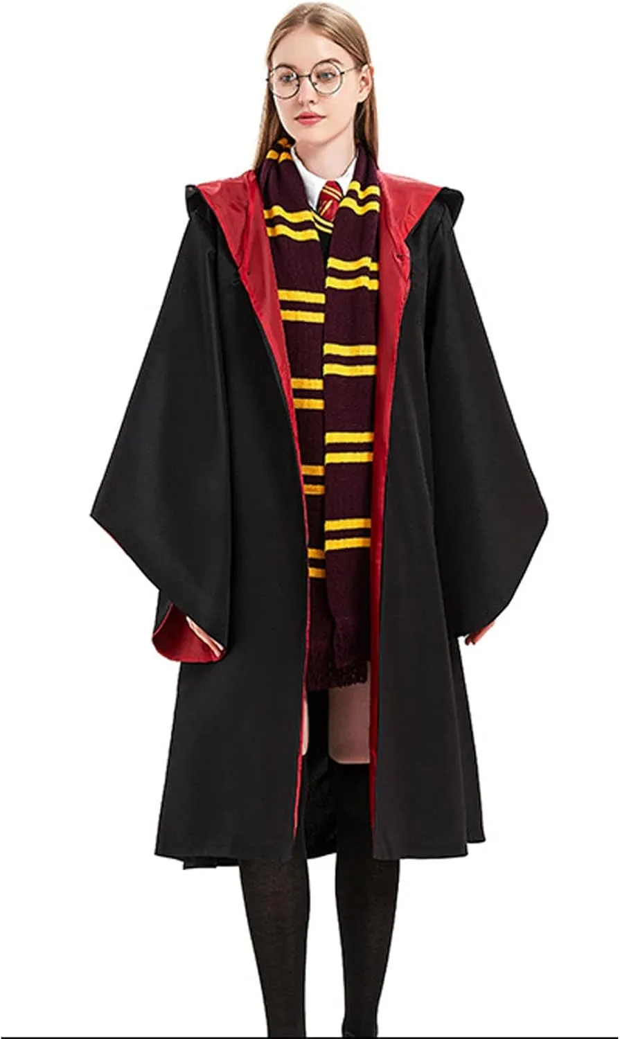 OYYJIG Magician Robe for Adult Teens,Wizard School Costume Wizard wand, scarf, glasses, tie five-piece set for Men Women