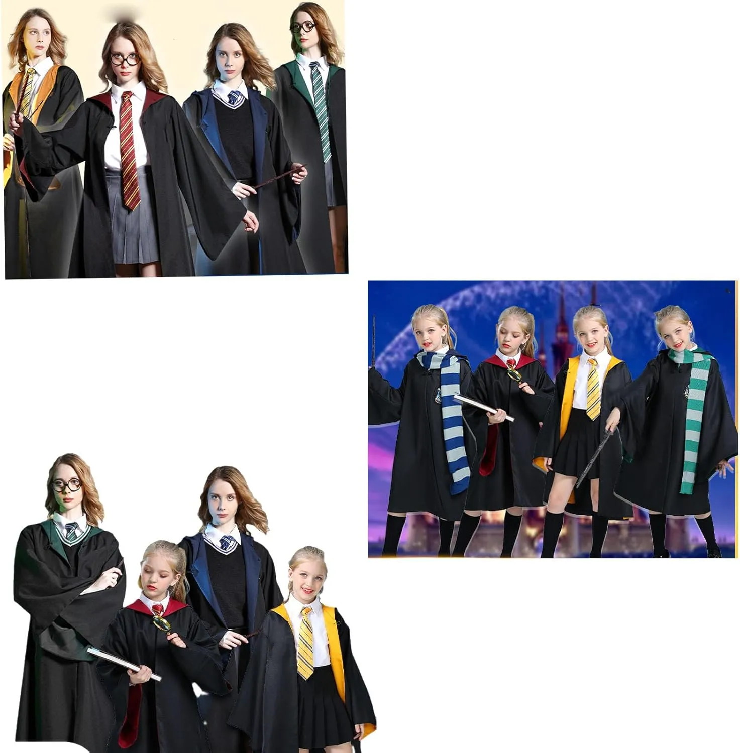 OYYJIG Magician Robe for Adult Teens,Wizard School Costume Wizard wand, scarf, glasses, tie five-piece set for Men Women