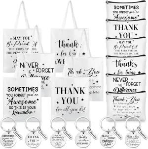 Paterr 18 Pcs Employee Appreciation Gifts Including 6 Canvas Bags 6 Makeup Bags 6 Inspirational Keychains Thank You Gifts(Thank You)