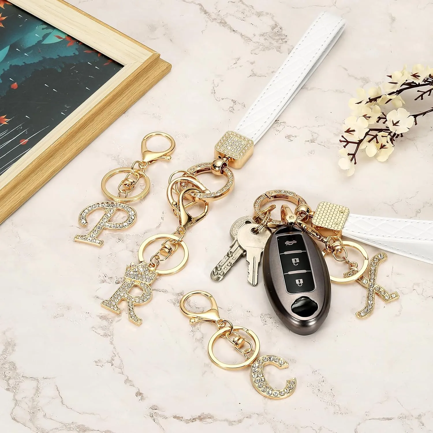 PATIKIL Leather Wristlet Keychain, Chic Letter Keychains Decorative Alphabet Key Chain for Bag Backpack DIY