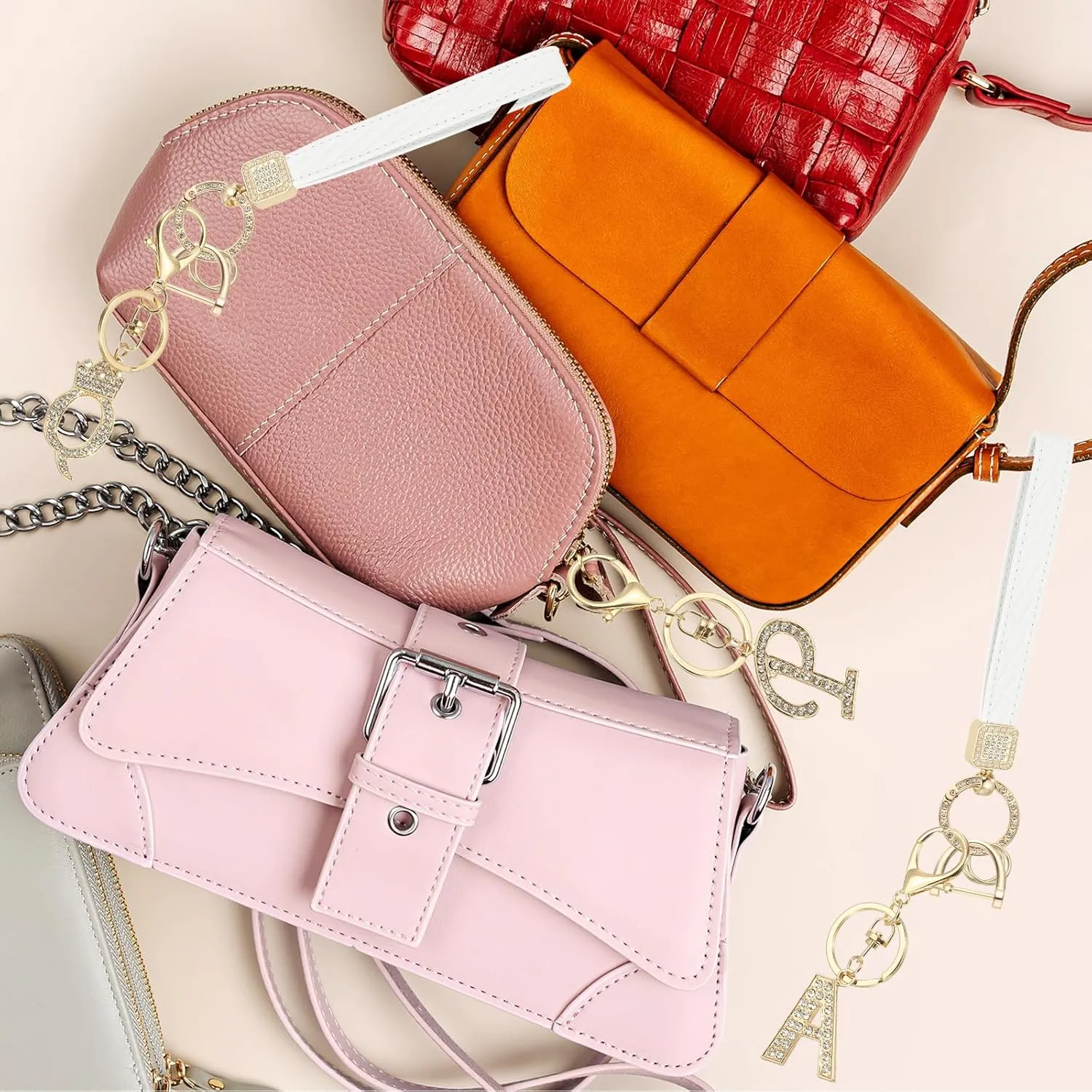 PATIKIL Leather Wristlet Keychain, Crown Design Letter Keychain Decorative Alphabet Key Chain for Bag Backpack DIY