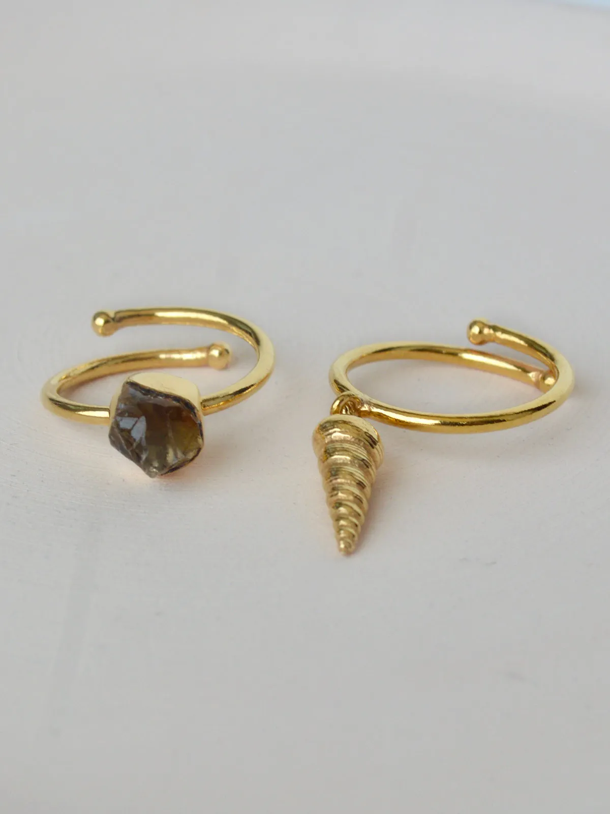 Pearl & Shell Adjustable Rings (Set of -2)