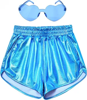 Perfashion Girls Metallic Shorts Shiny Hot Short Sparkly Party Pants &Sunglasses