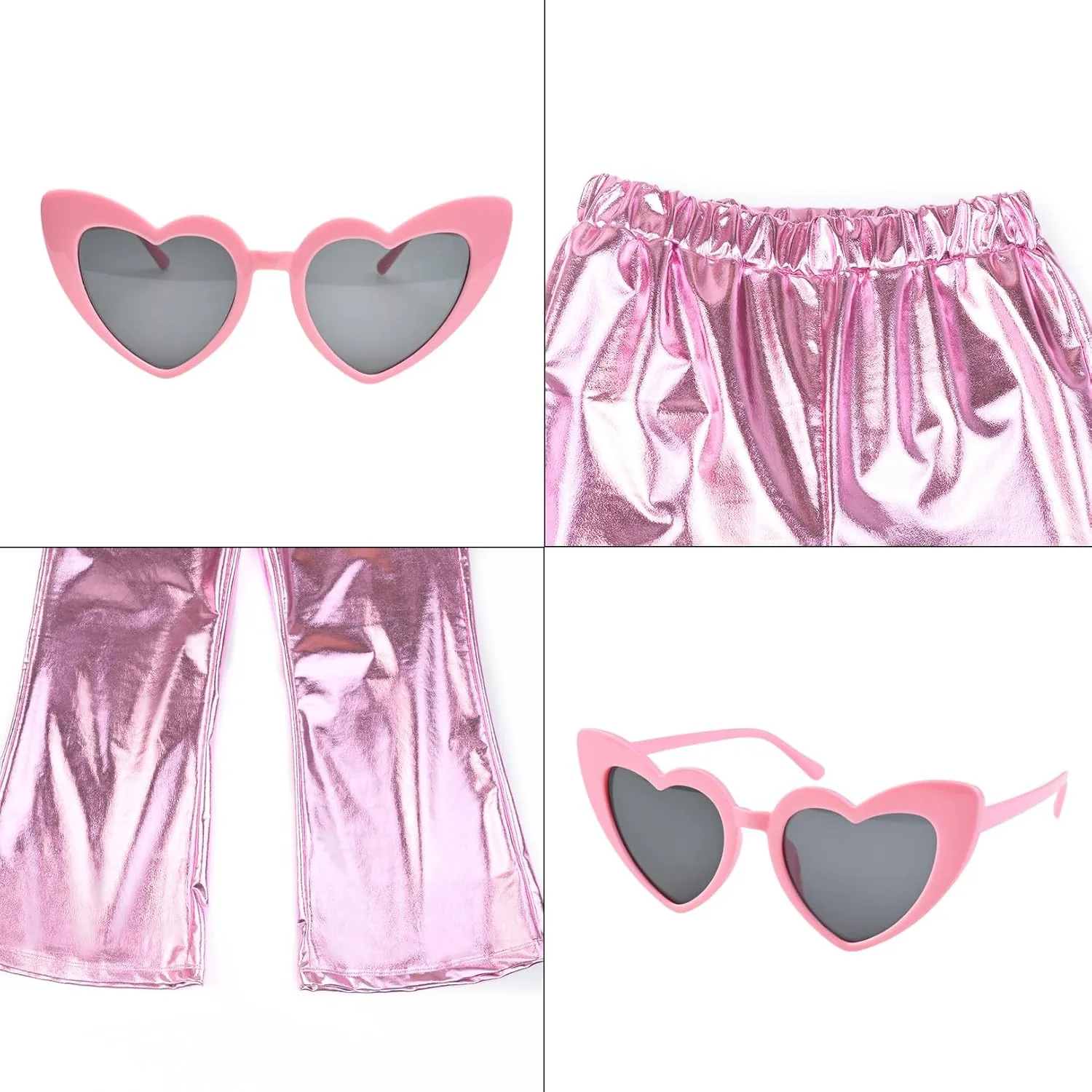 Perfashion Girls' Shiny Metallic Flared Pants Festival Dance Pants Disco with Sunglasses Wide Leg Trousers 6-15 Years