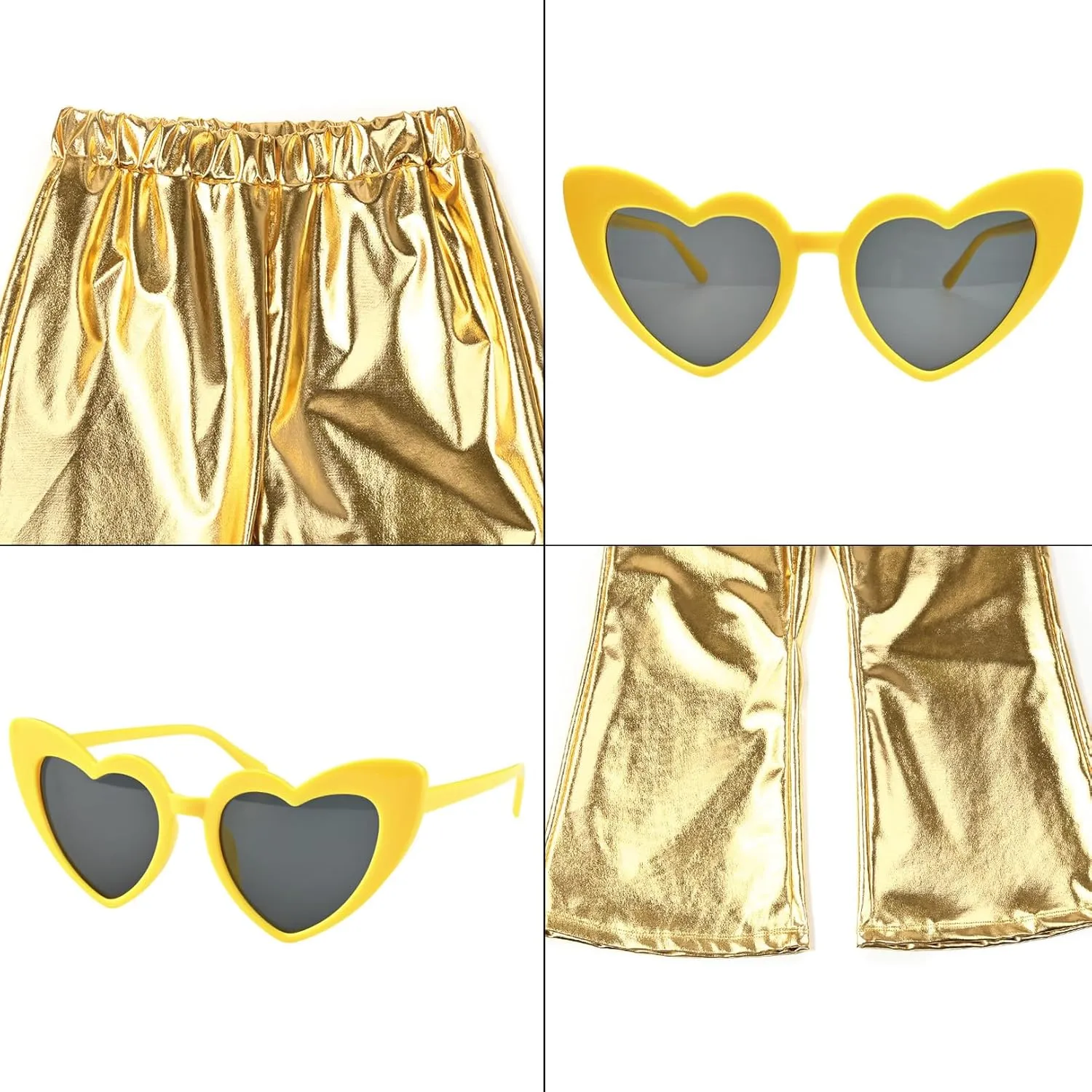 Perfashion Girls' Shiny Metallic Flared Pants Festival Dance Pants Disco with Sunglasses Wide Leg Trousers 6-15 Years