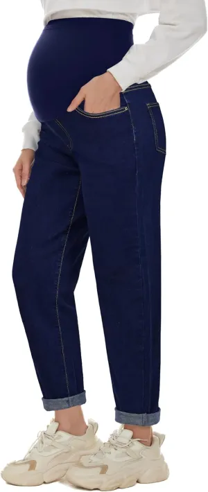 POSHGLAM Women's Maternity Jeans Over Belly Comfy Stretch Boyfriend Jeans Loose Pregnancy Pants, S-XXL