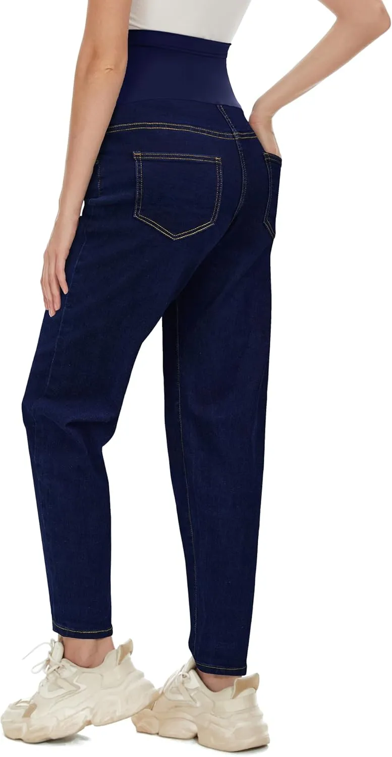 POSHGLAM Women's Maternity Jeans Over Belly Comfy Stretch Boyfriend Jeans Loose Pregnancy Pants, S-XXL