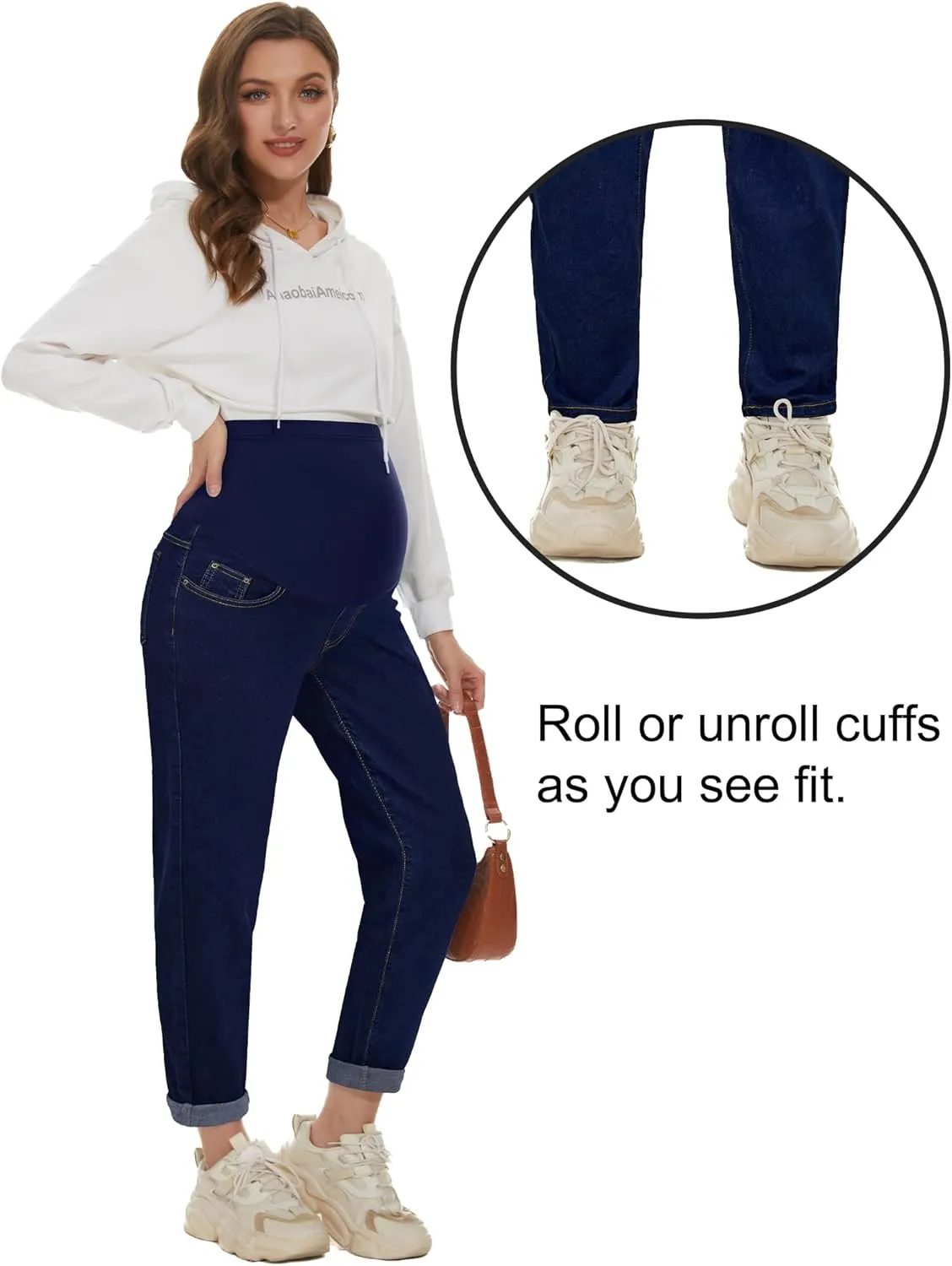 POSHGLAM Women's Maternity Jeans Over Belly Comfy Stretch Boyfriend Jeans Loose Pregnancy Pants, S-XXL