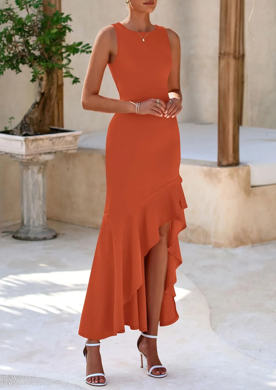 PRETTYGARDEN Wedding Guest Dresses for Women 2025 Summer Formal Gala Maxi Dress Ruffle Mermaid Cocktail Long Dresses