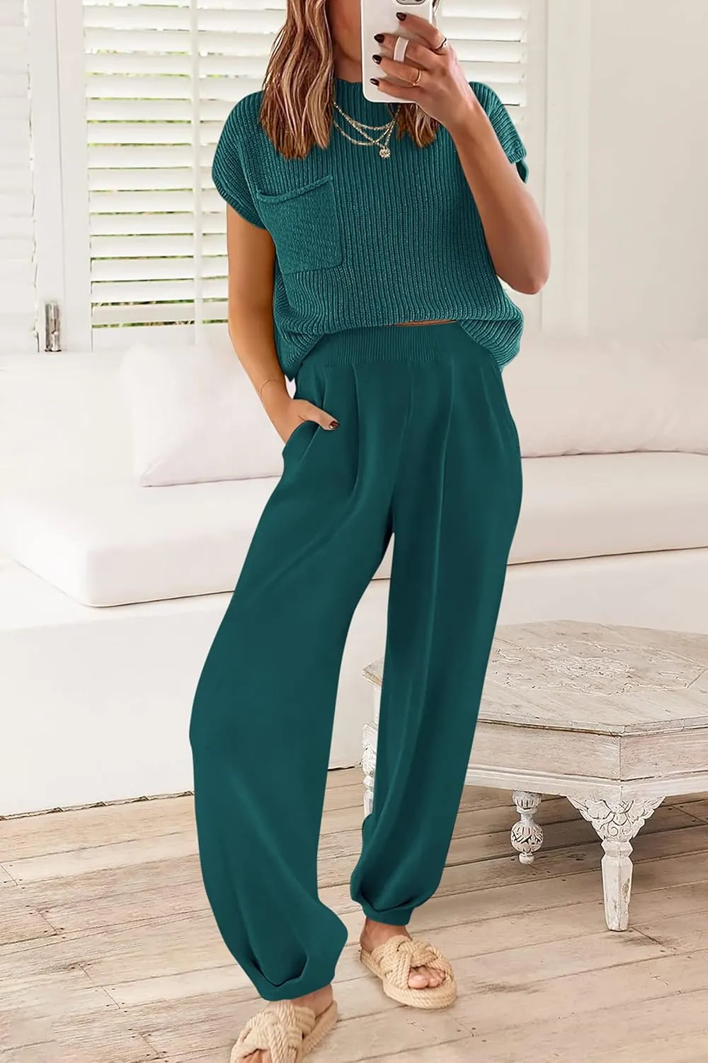 PRETTYGARDEN Womens Two Piece Outfits Sweater Sets Knit Pullover Tops And High Waisted Pants Matching Tracksuit Sweatsuit Set