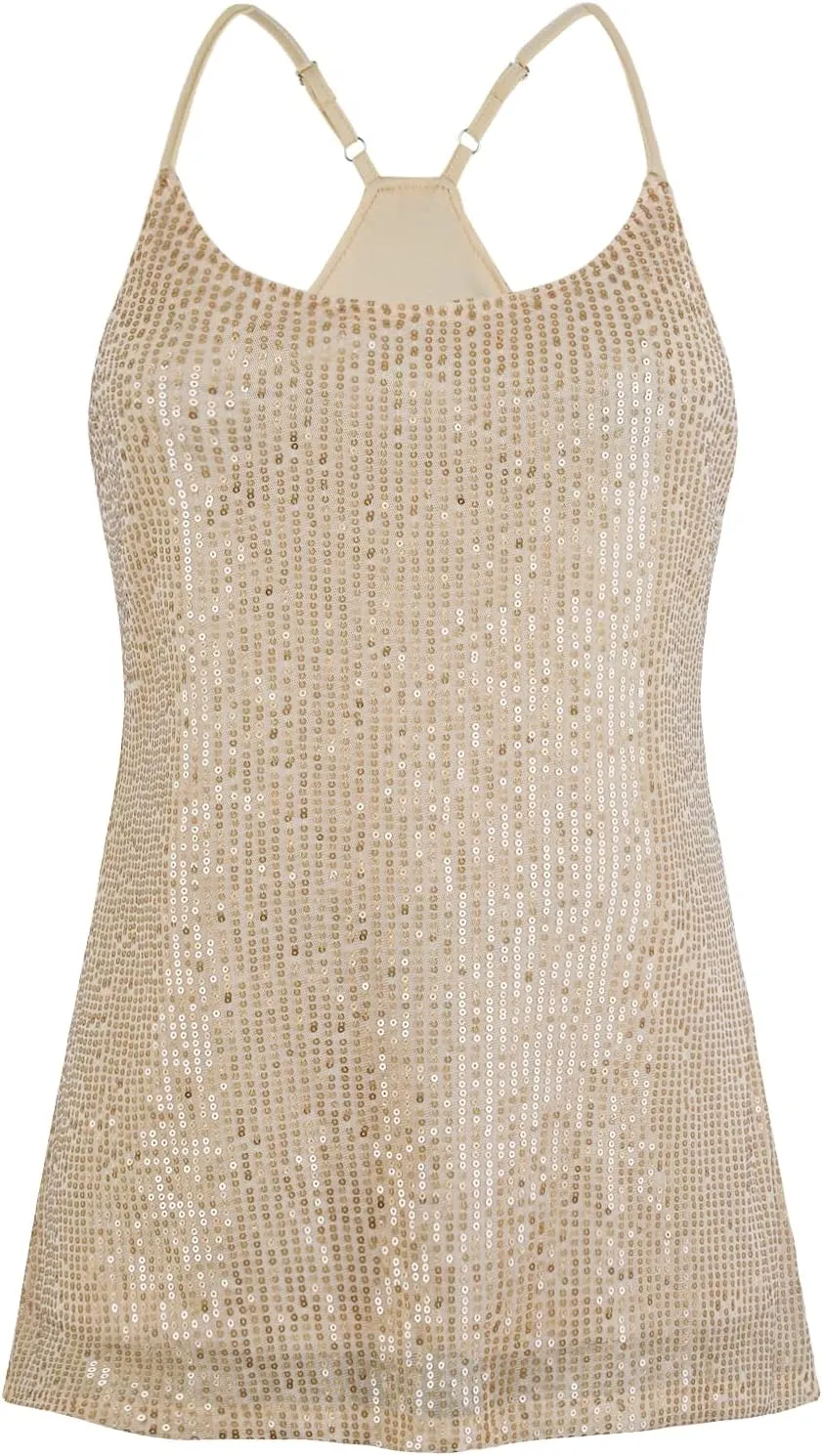 PrettyGuide Women's All Over Sequin Top Shimmer Strappy Camisole Sparkly Tank Tops Party Shirts