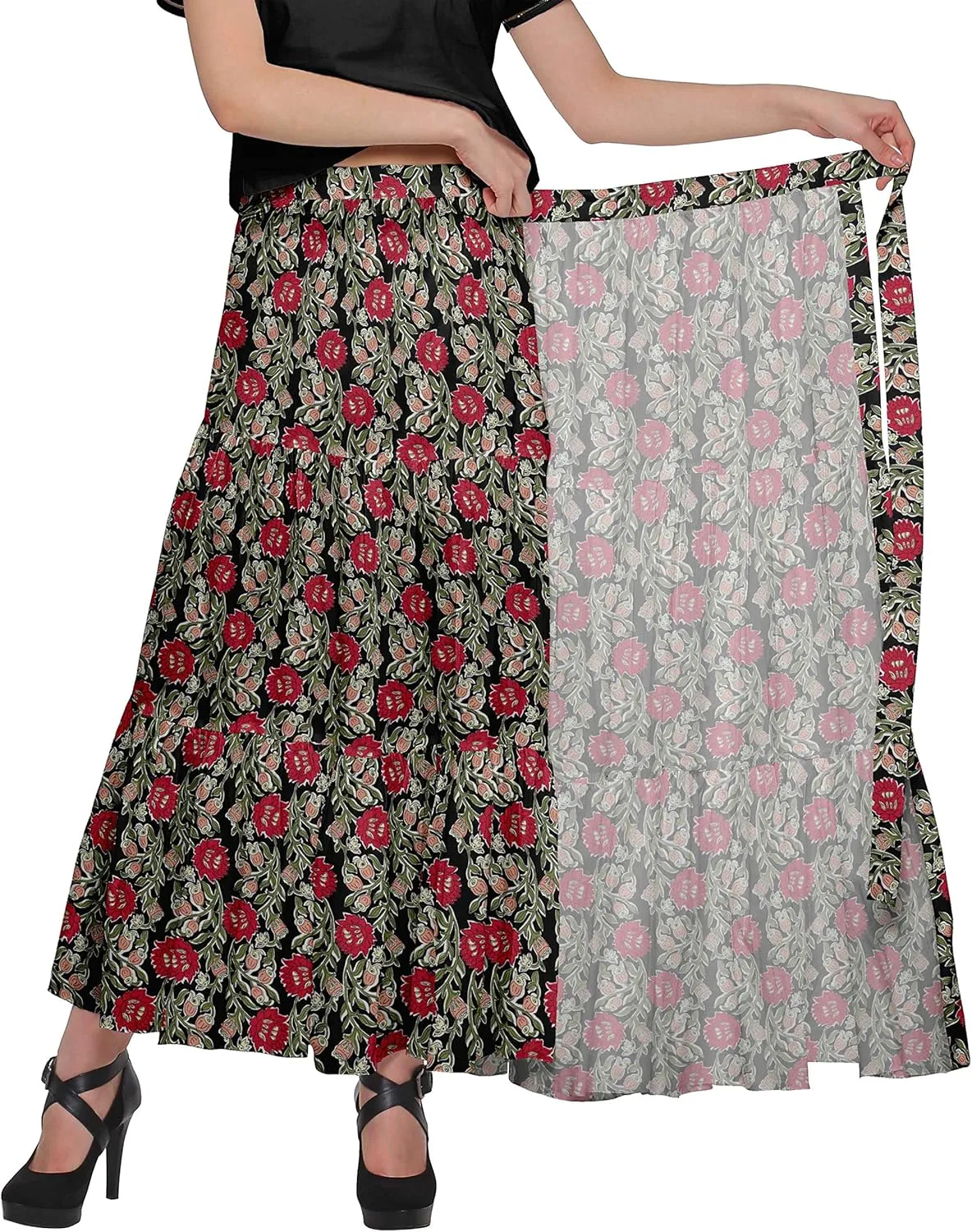 Printed Women Skirts Flared Wrap Style Skirt for Girls Casual Clothing