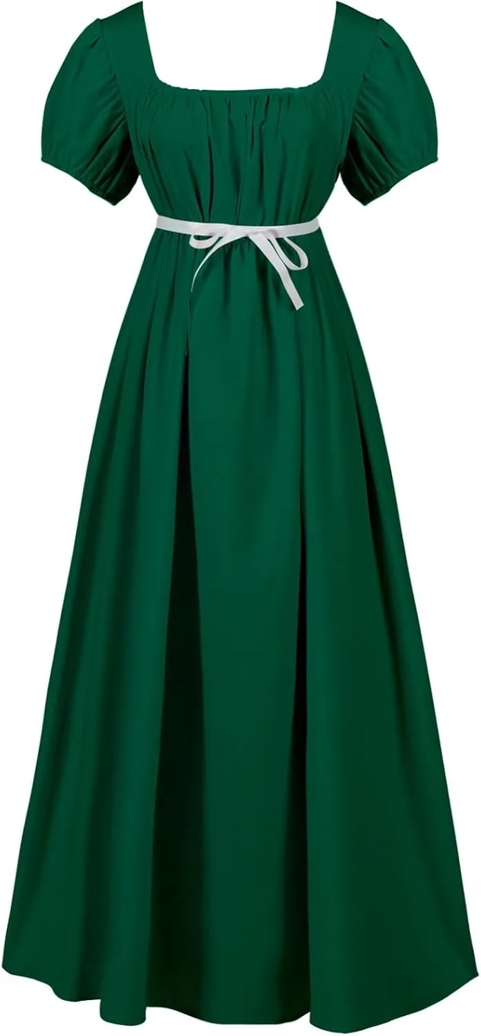 Regency Dresses for Women Bridgerton Dress Jane Austen Ball Gown Solid Empire Waist Puff Sleeve Sqaure Neck Dress