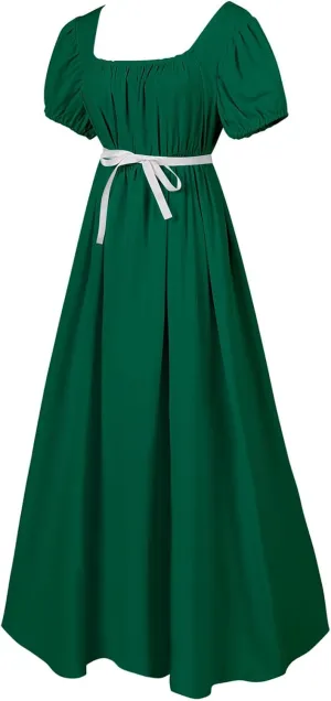 Regency Dresses for Women Bridgerton Dress Jane Austen Ball Gown Solid Empire Waist Puff Sleeve Sqaure Neck Dress